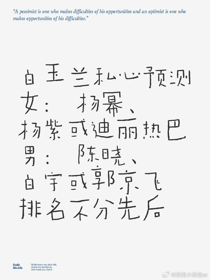 这几个谁得都很OK白玉兰私心预测女：杨幂、杨紫或迪丽热巴男：陈晓、白宇或郭京飞排