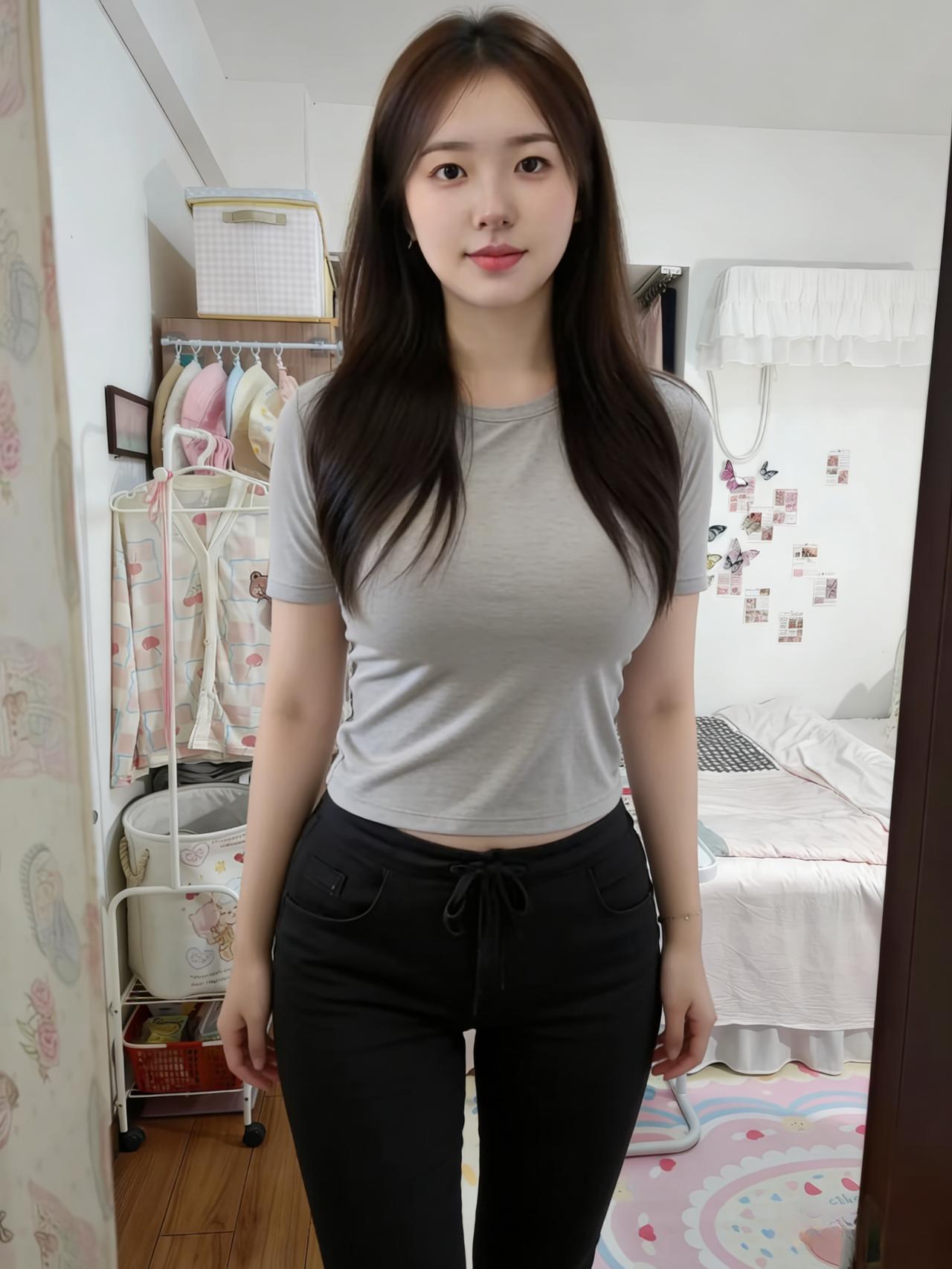 晨光斜斜擦过衣柜的棱边
格子收纳盒盛着半筐温柔
她站在镜子前，像一束未拆封的月光