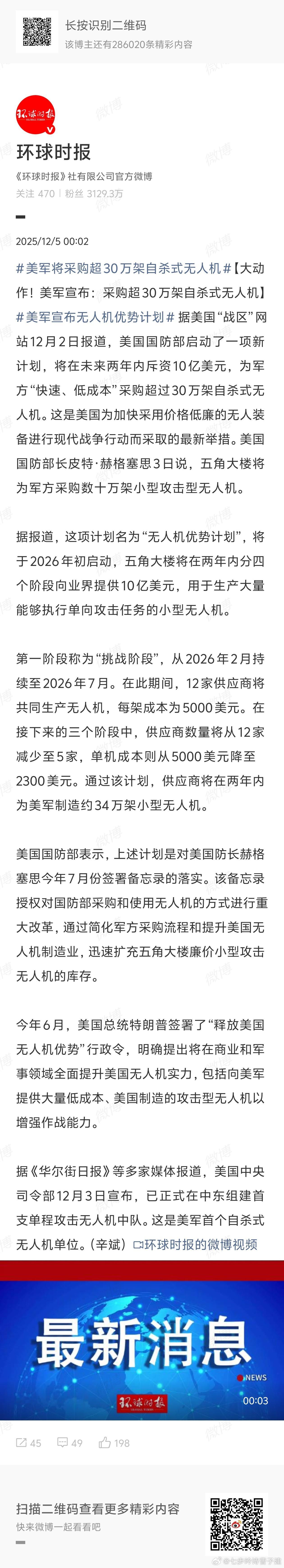 美军将采购超30万架自杀式无人机多少会进史密斯专员口袋？ 