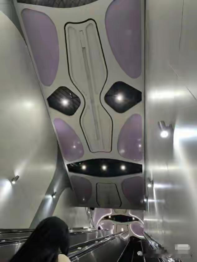 成都地铁9号线锦城大道站扶手电梯区域的天花板灯具造型，真的太让人一言难尽了！好多