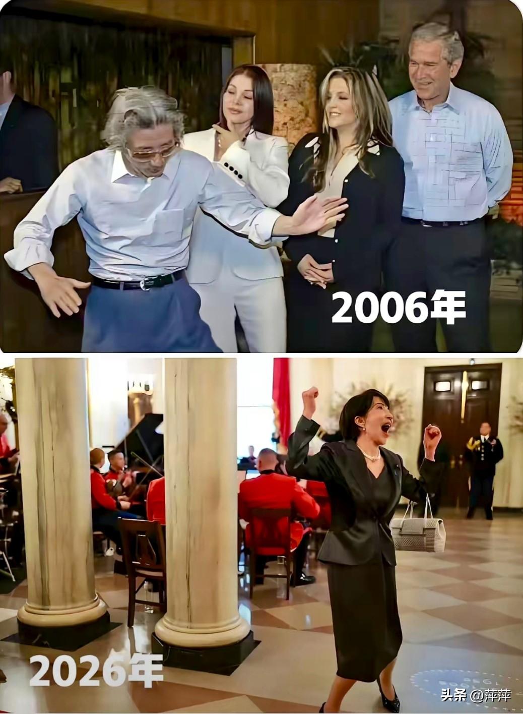 2006年，小泉纯一郎在美模仿猫王跳舞，刻意讨好；2026年，高市早苗在白宫亢奋