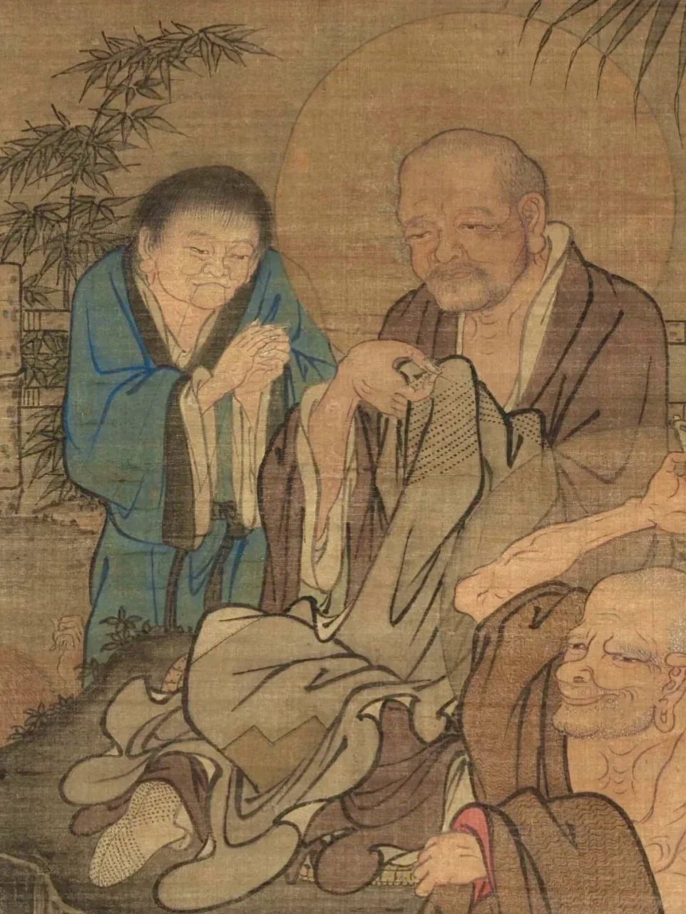 罗汉搔背补衣图，禅宗世态相