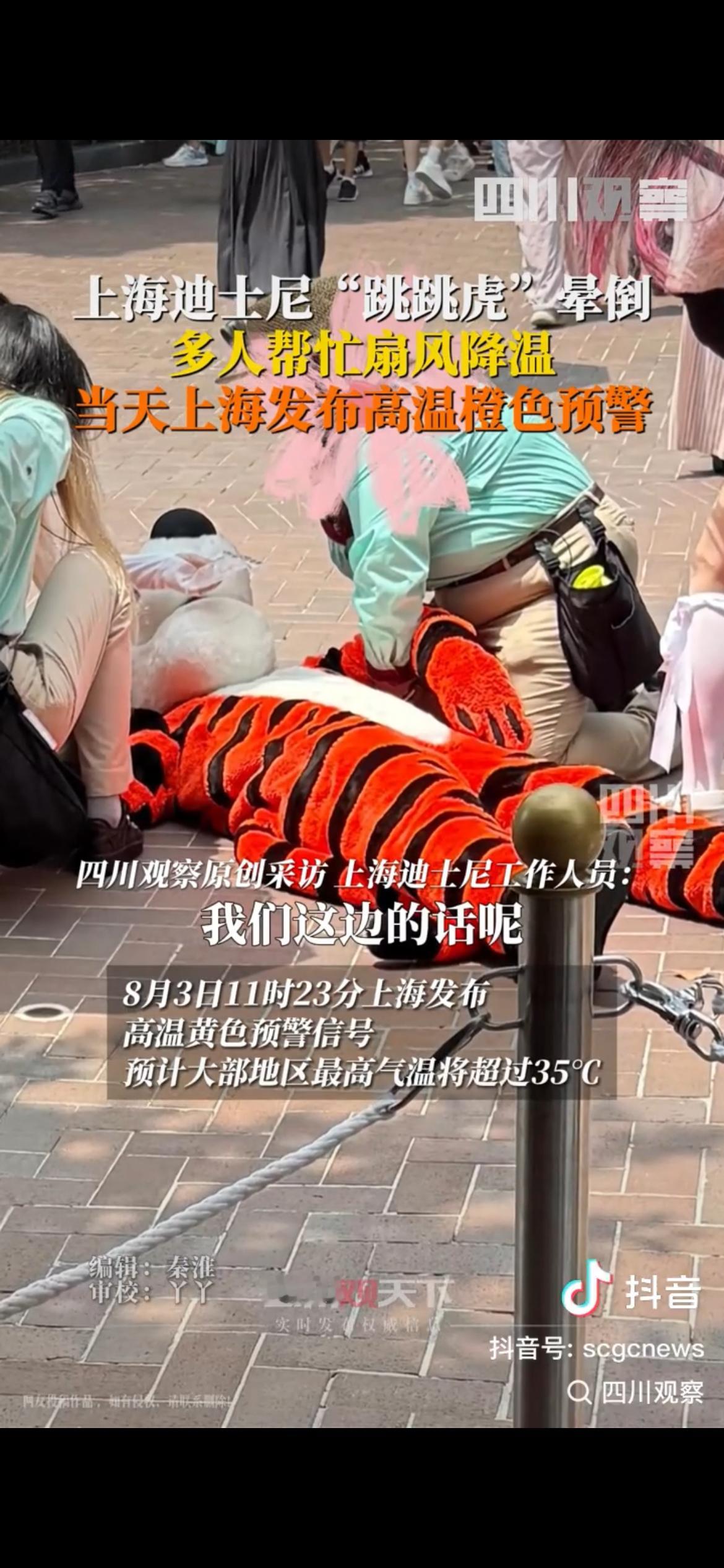 上海迪士尼跳跳虎演职人员中暑晕倒 真正的普通打工人在工作中的辛酸遭遇。 ​​​