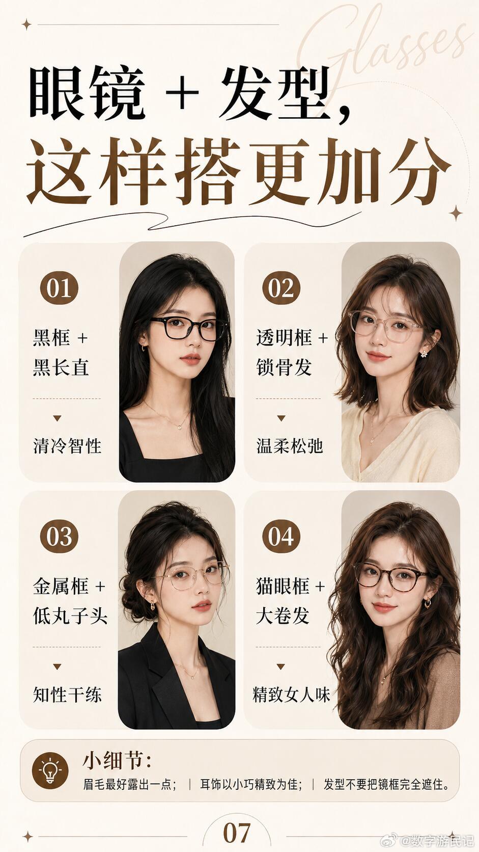 眼镜戴了和没戴是两回事女生戴眼镜，真的不只是“看得清”👓，选对镜框，气质可以直