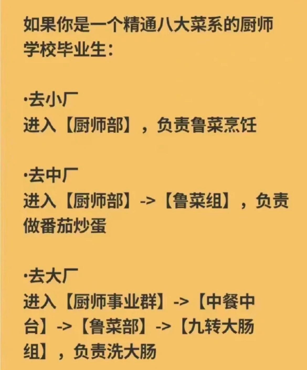 刚毕业的学生是这样的，以为自己上来就精通八大菜系，其实大肠都洗不干净[并不简单]