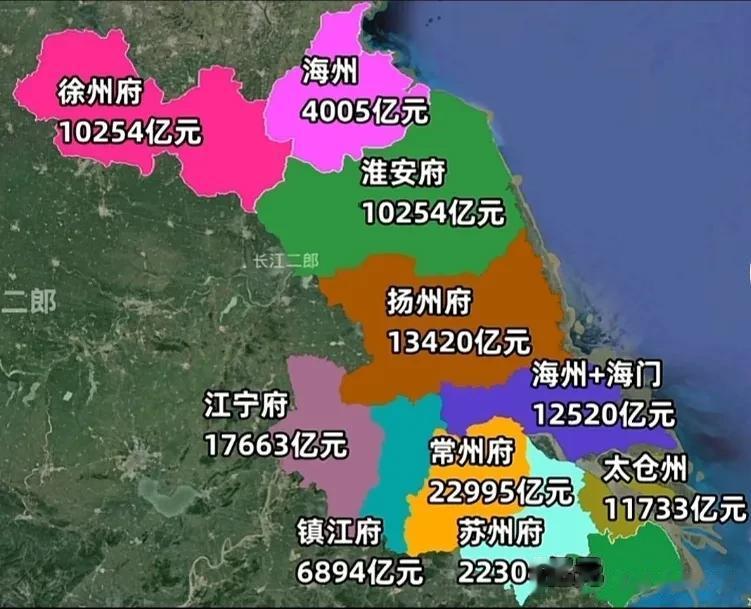 大清时期的江苏各城市按现在gdp汇总一览