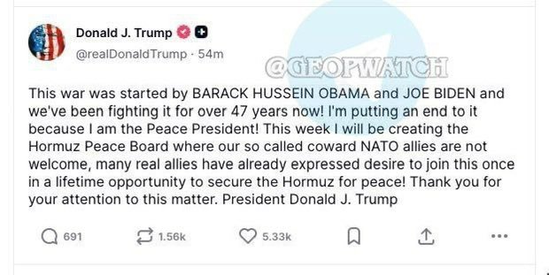 特朗普指责拜登和奥巴马发动了对伊朗的战争，誓言要结束这场战争，因为他是“和平总统