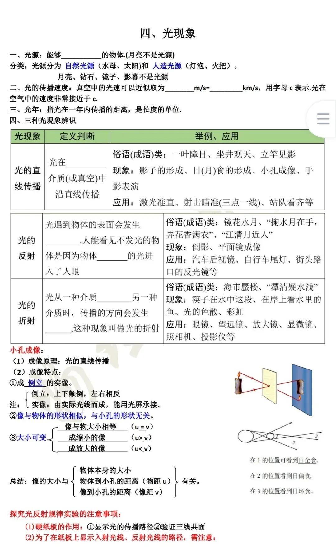 光现象中考一轮复习