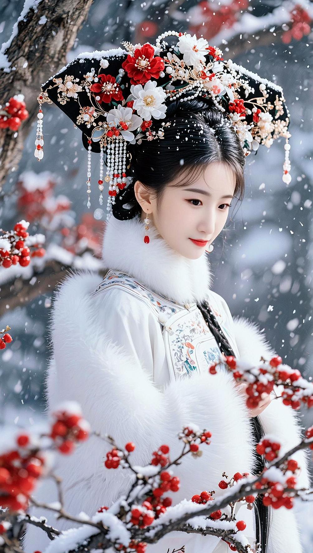 AI雪中旗装照