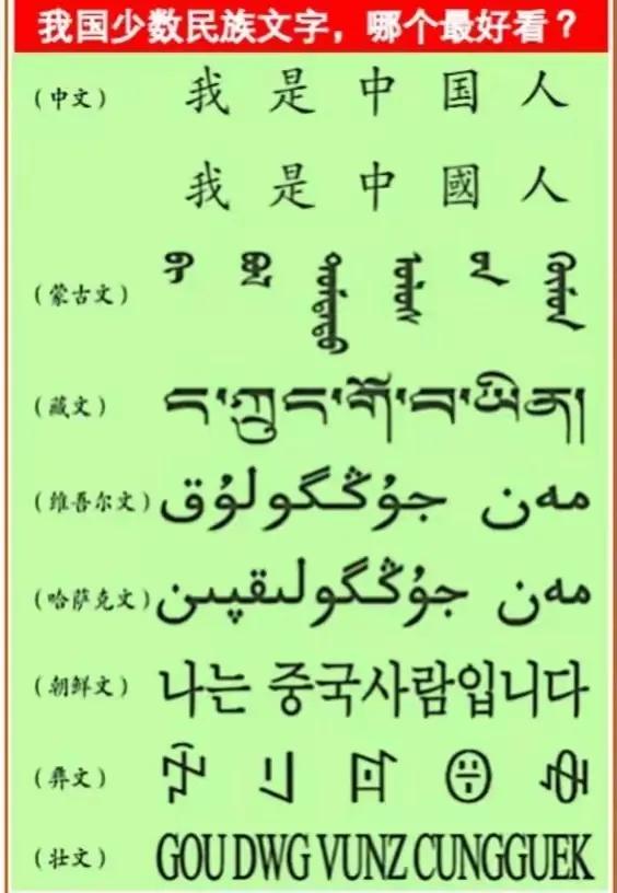 你觉得哪个民族的文字最好看？蒙语像狼牙棒，藏语像手枪开会，维哈文像划艇比赛，朝鲜