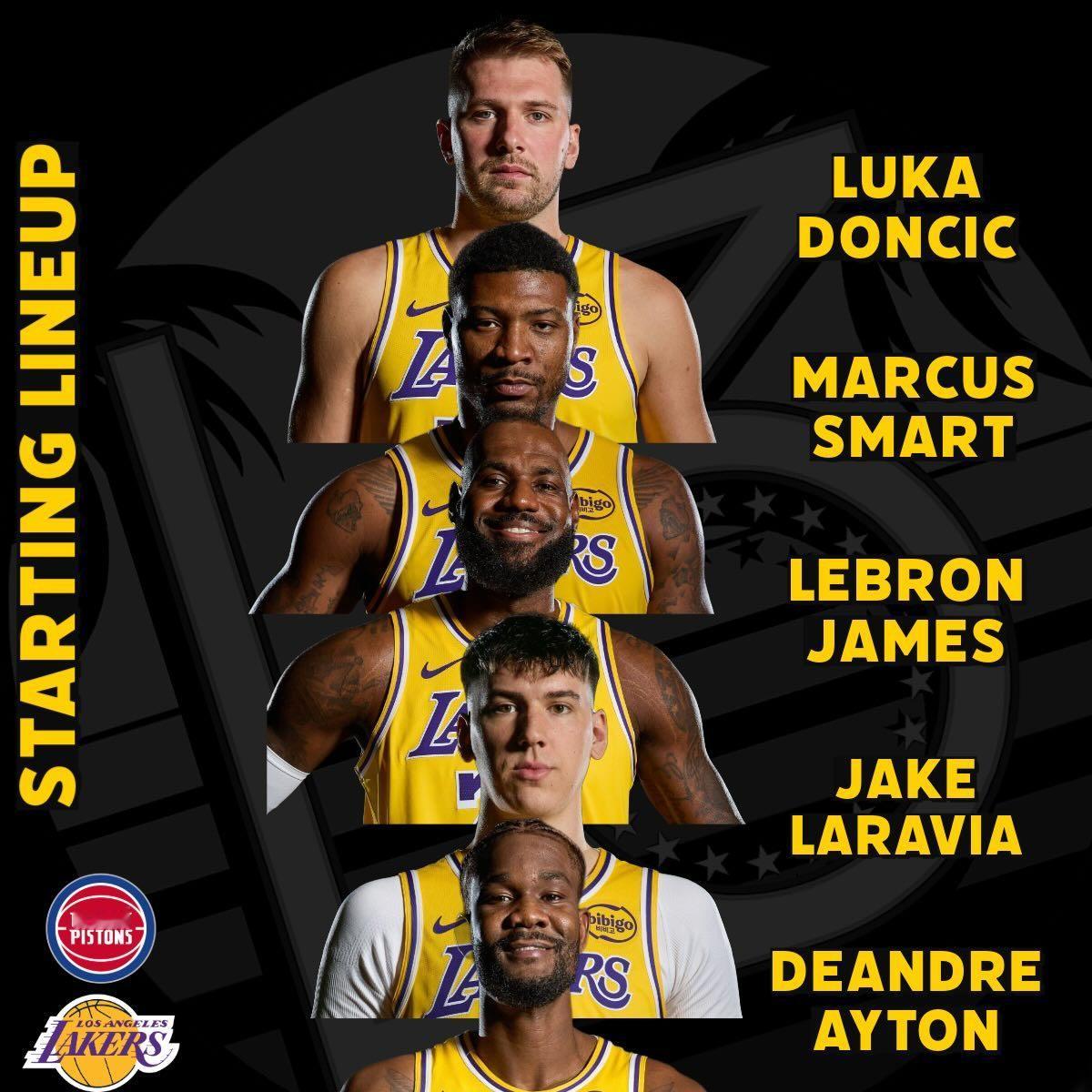 八村最少缺席一周！今日首发：东契奇、斯玛特、拉拉维亚、老詹、艾顿！活塞vs湖人洛