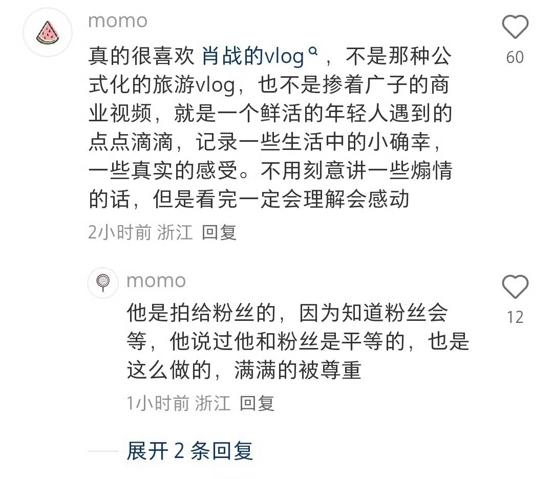 又翻到之前vlog讨论帖下的评论肖战一直是很美好的人啊，每次看到他的分享都是满满