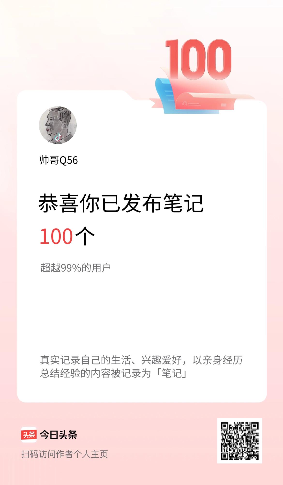 我在头条累计投稿笔记100个