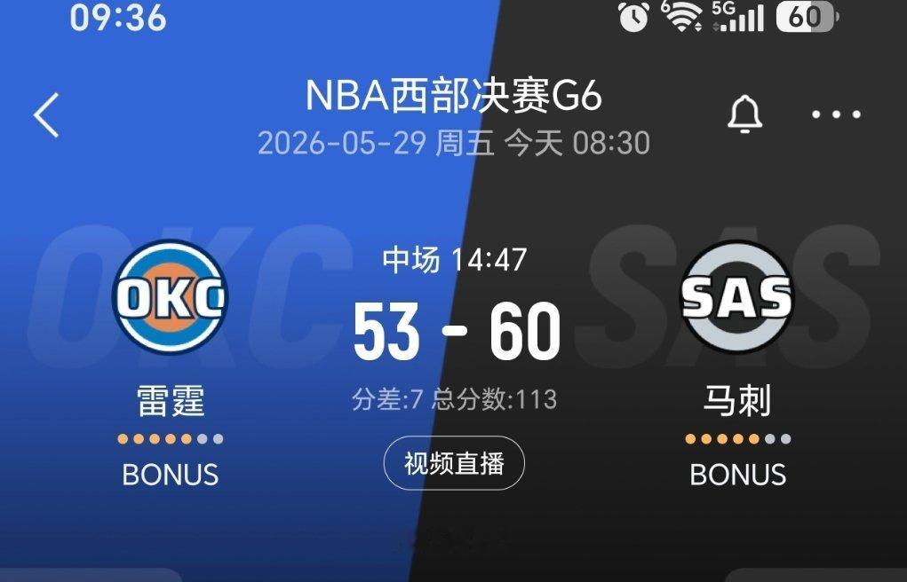 上半场结束，马刺领先7分！雷霆vs马刺nba季后赛