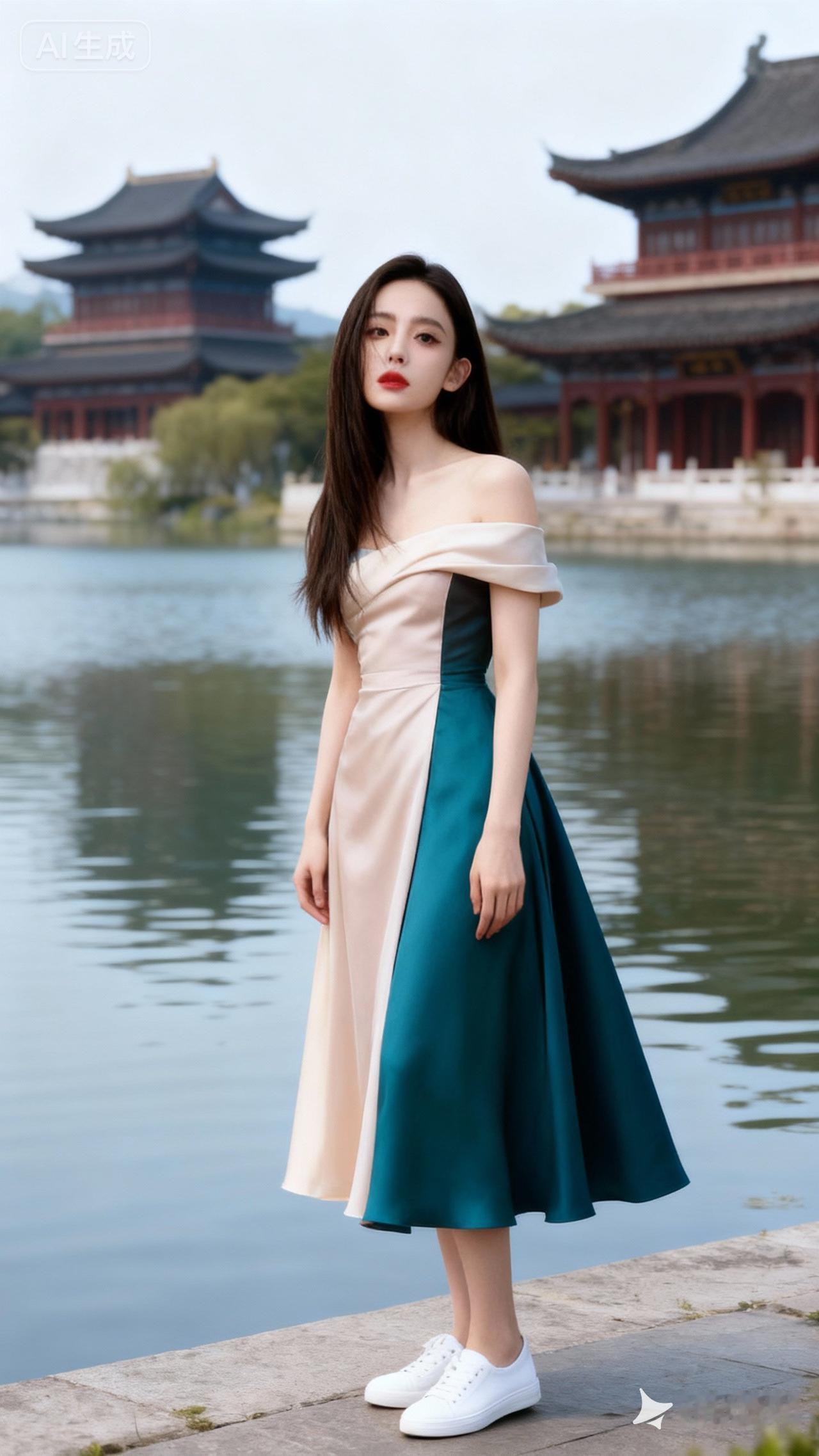 在古风建筑前，优雅穿搭的少女，惊艳了时光