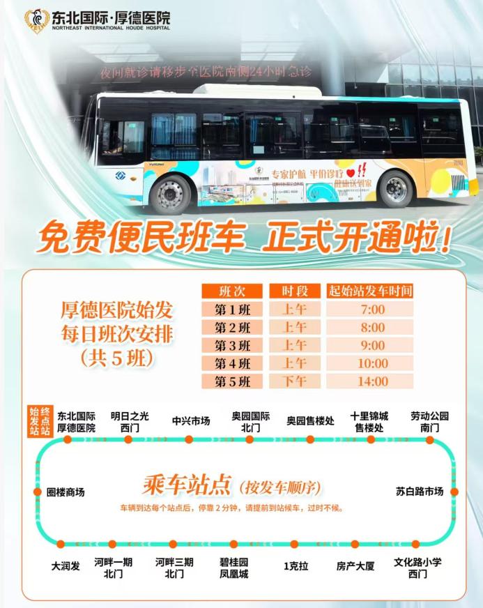 苏家屯厚德医院开通免费班车有感：若多线布局，才能惠及更多市民
东北国际厚德医院免