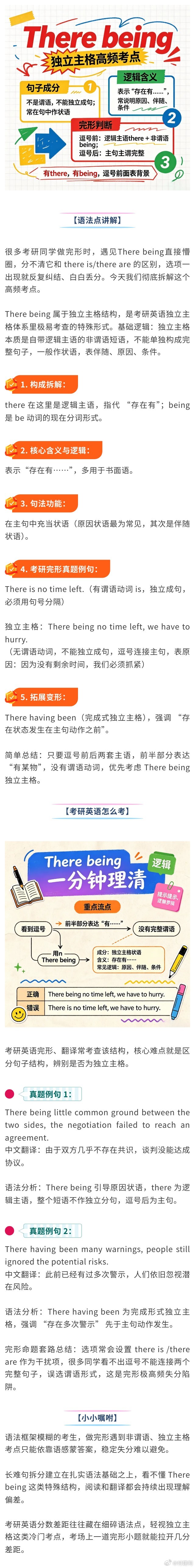 考研必考语法：There being，攻克完形填空独立主格难点 