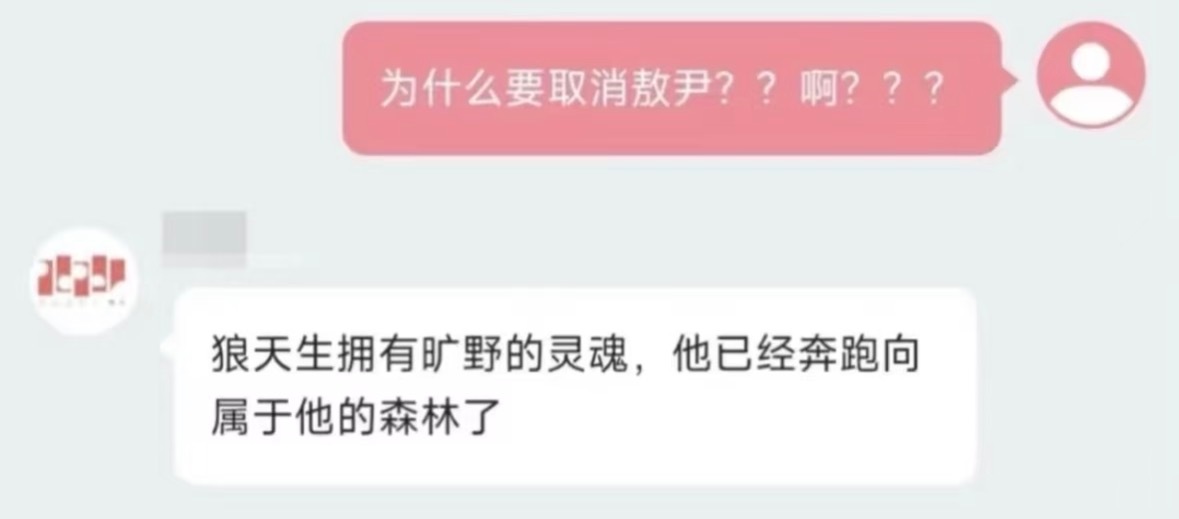 《不会因为任何原因而改变》《 取消新男主的上线》 《狼已经奔跑向属于他的森林了》