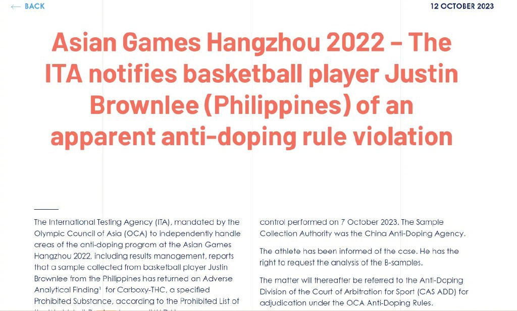 #菲律宾男篮球员未通过兴奋剂检测# 亚运会半决赛对阵中国男篮第四节单节拿下17分