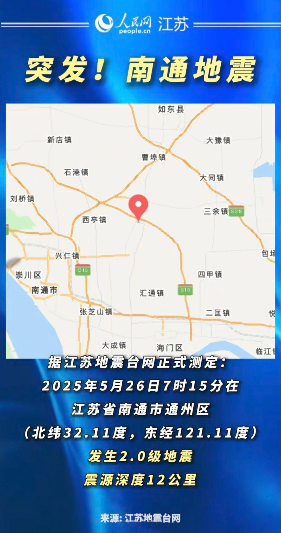 南通地震 南通又地震了？2.0 级，一点感觉都没有啊 [笑cry] ​​​