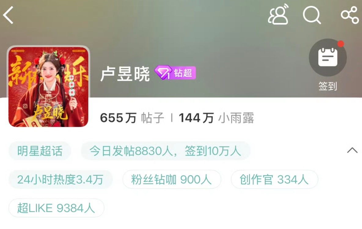 卢昱晓貌似虐到了一点粉钻超，超like也破9000了😂 