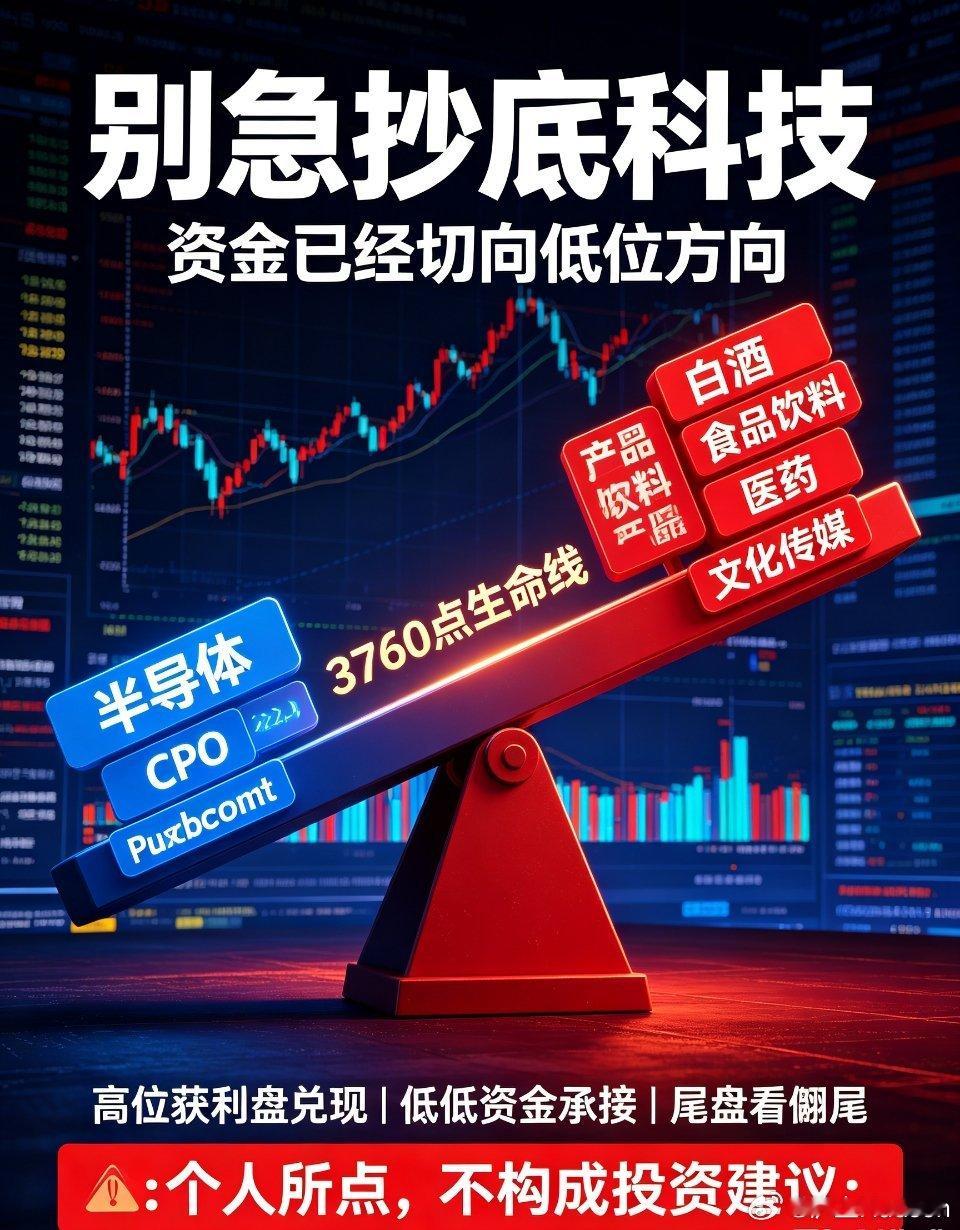 创业板指抹平今年全部涨幅高位科技踩踏出逃，真正的高低切换已经来了下午大盘大概率延