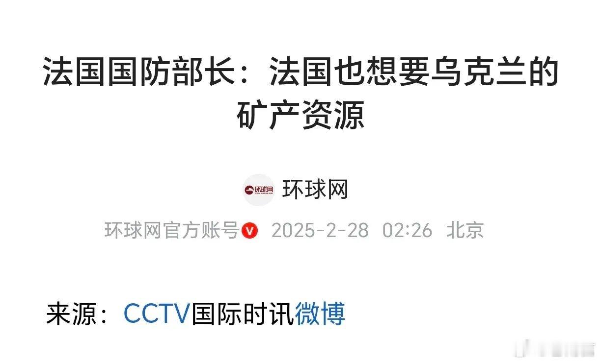 法国也想要乌克兰矿产 法国国防部长宣称，法国也想参与谈判，也想要乌克兰的矿产资源