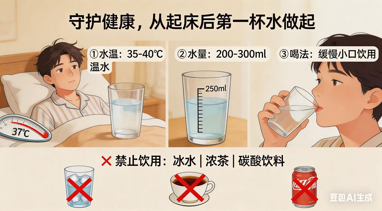 守护健康，从重视起床后第一杯水的喝法做起晨起第一杯水：

喝对是“仙丹”，喝错变