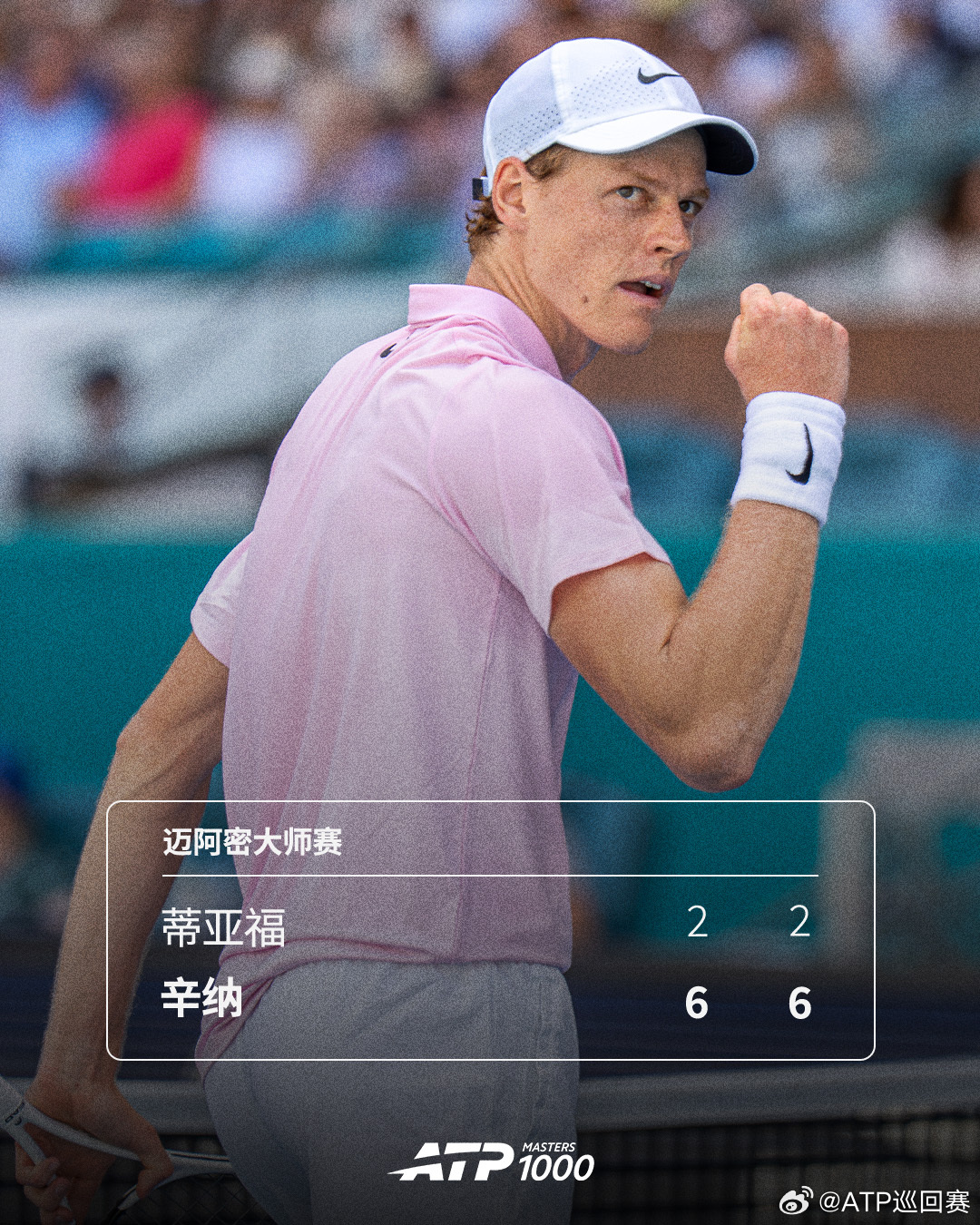 辛纳挺进四强🔥ATP1000迈阿密大师赛四分之一决赛，2号种子辛纳仅用时71分