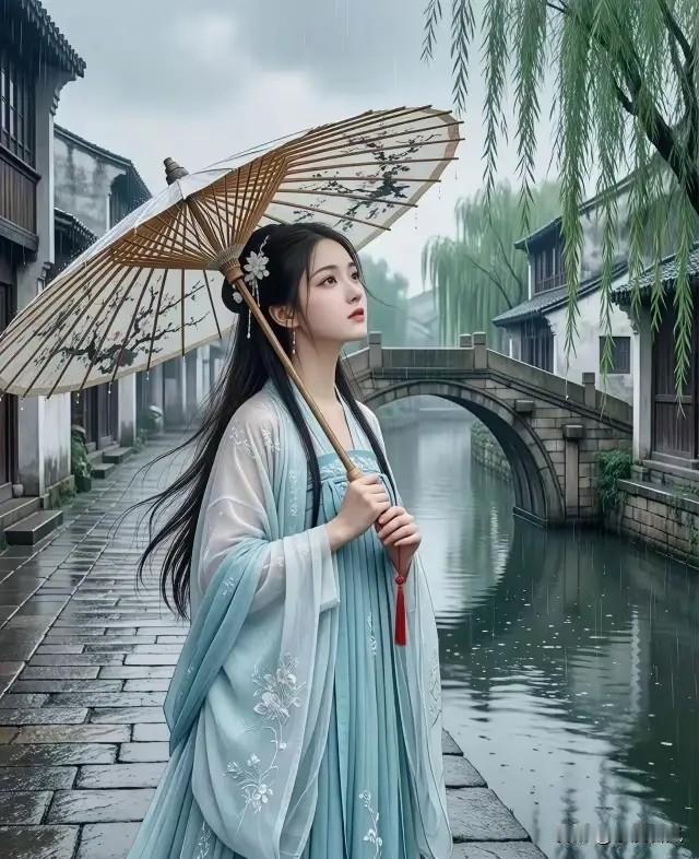 上联：撑伞佳人堤岸过
下联：☔️☔️☔️☔️☔️☔️☔️
       江南烟雨