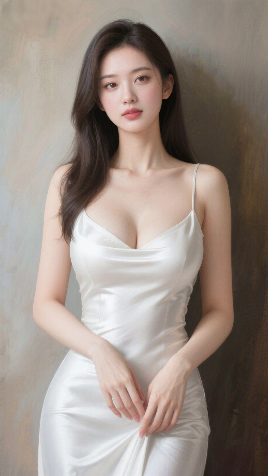 素简见本心
 
素白缎面裙装裹挟着月光般的清宁，柔和的面料在光影中晕开细腻的光泽