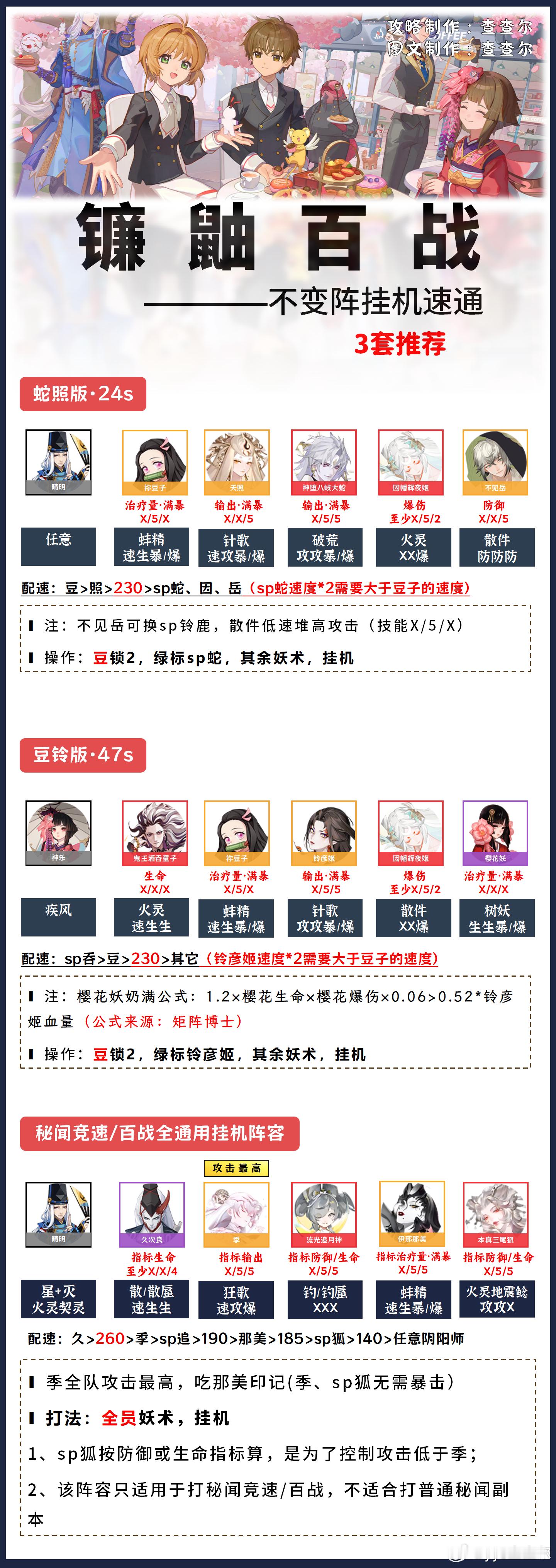 阴阳师手游[超话]游戏百科超话创作官 【镰鼬百战】不变阵速通攻略！3套推荐■含阵