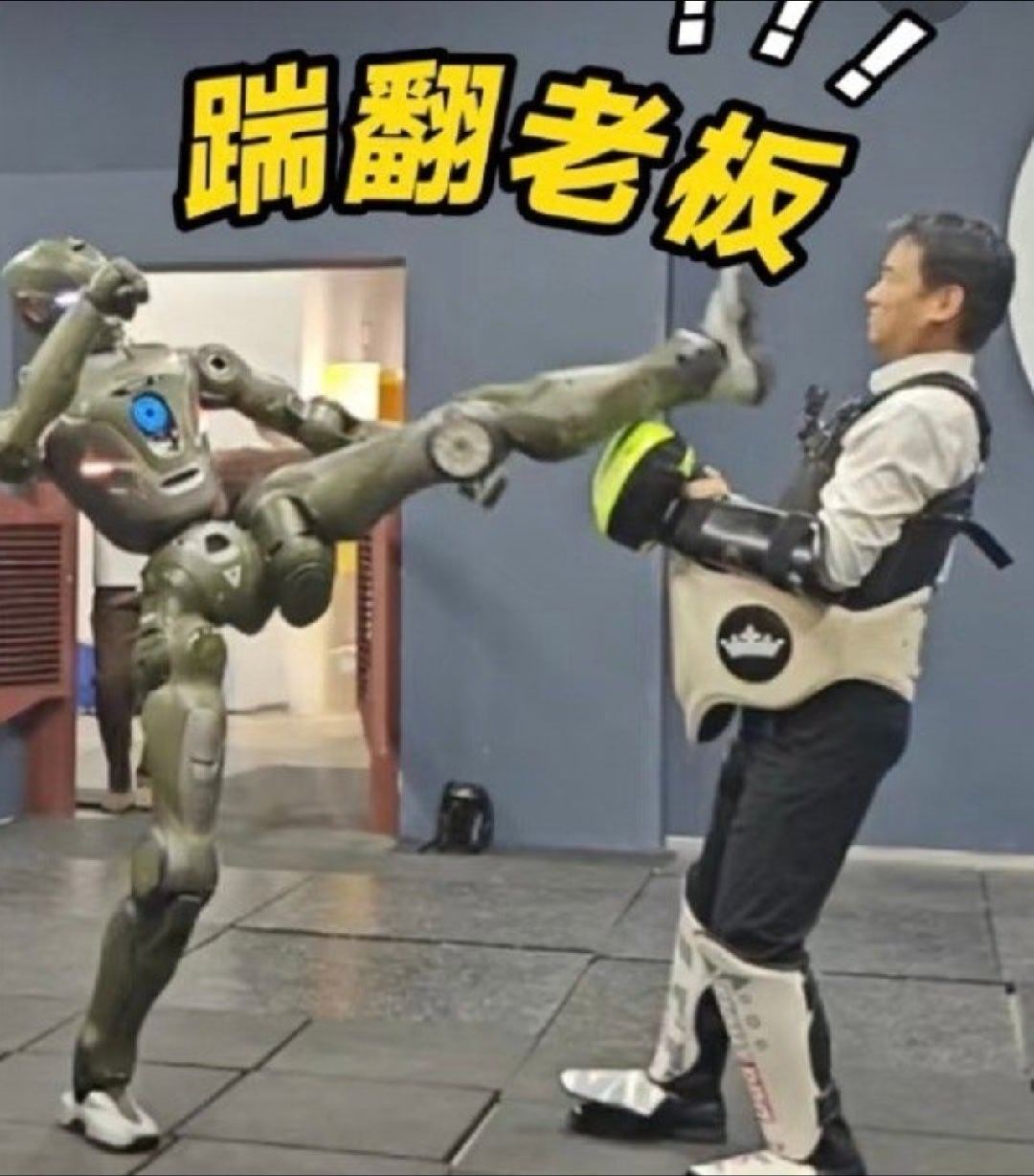 人形机器人一脚踹翻自家CEO这样下去  ，机器人格斗大赛也不远了