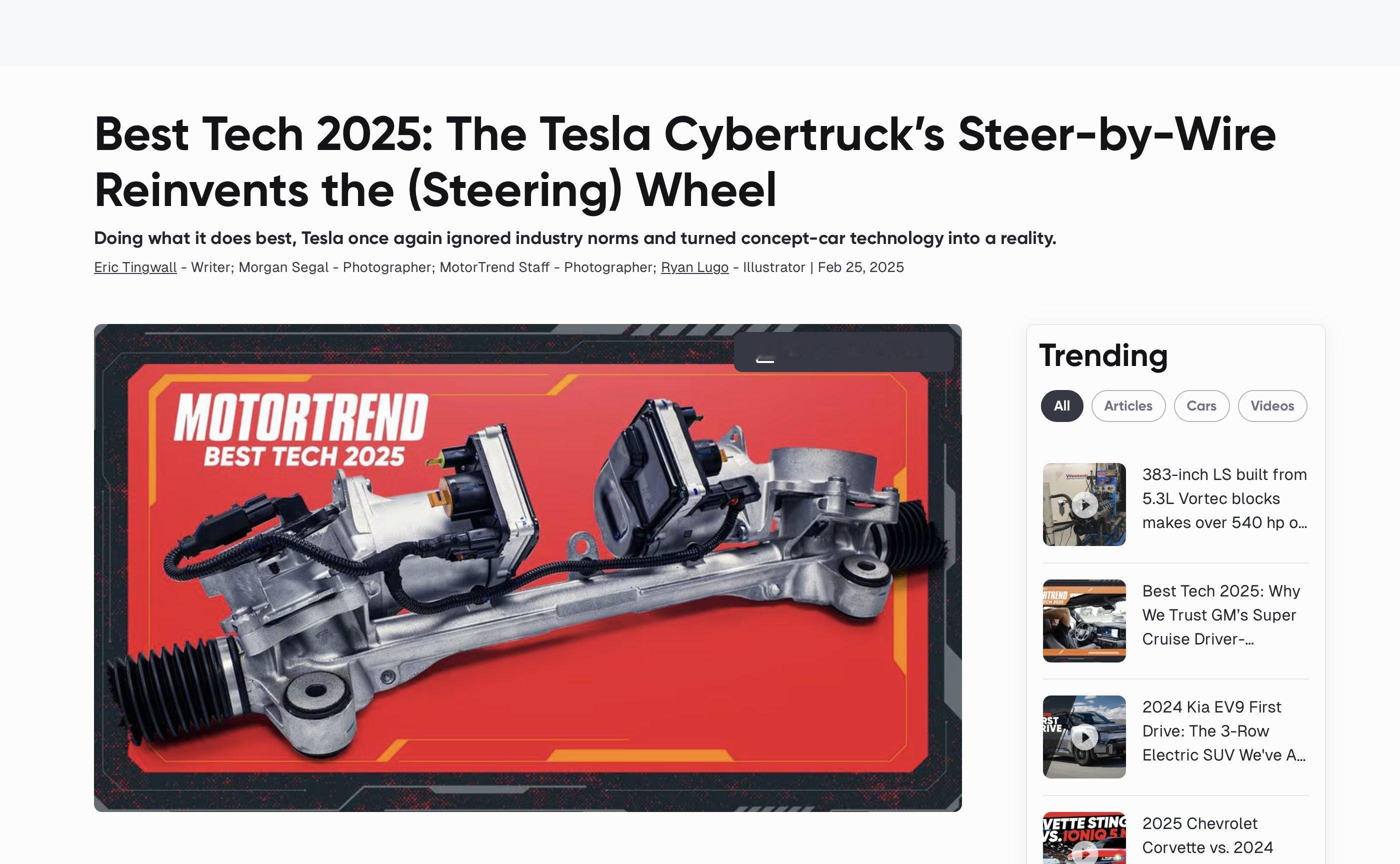 特斯拉 Cybertruck 荣获 MotorTrend 2025 年度最佳底盘