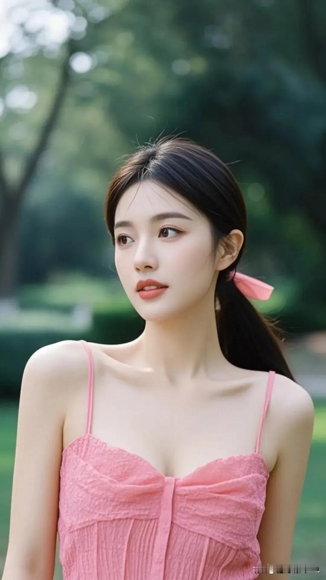 黑裙少女，优雅迷人，绿意盎然的背景，尽显自然之美。🌿👗💃青春优雅美少女 分