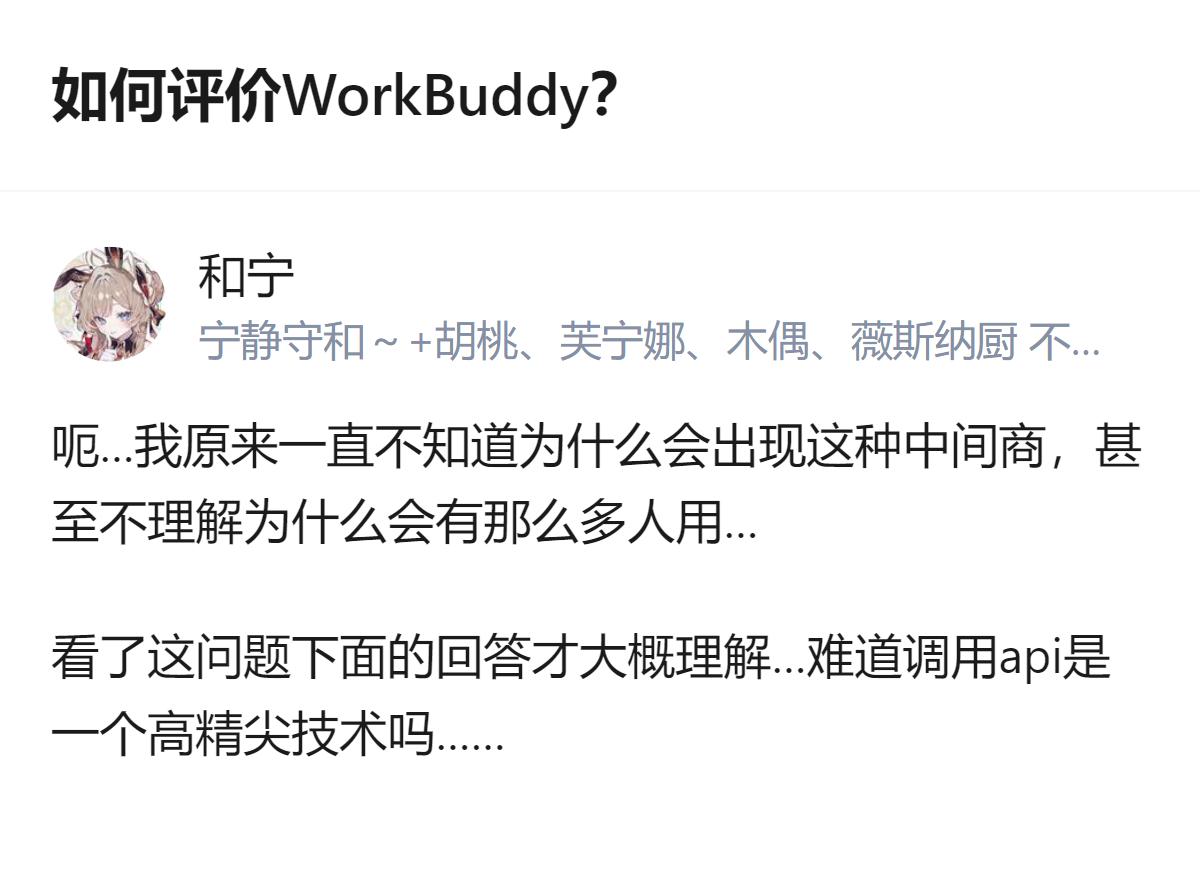 从现有信息看，这个回答里对WorkBuddy相关的中间商模式，提出了关于调用ap