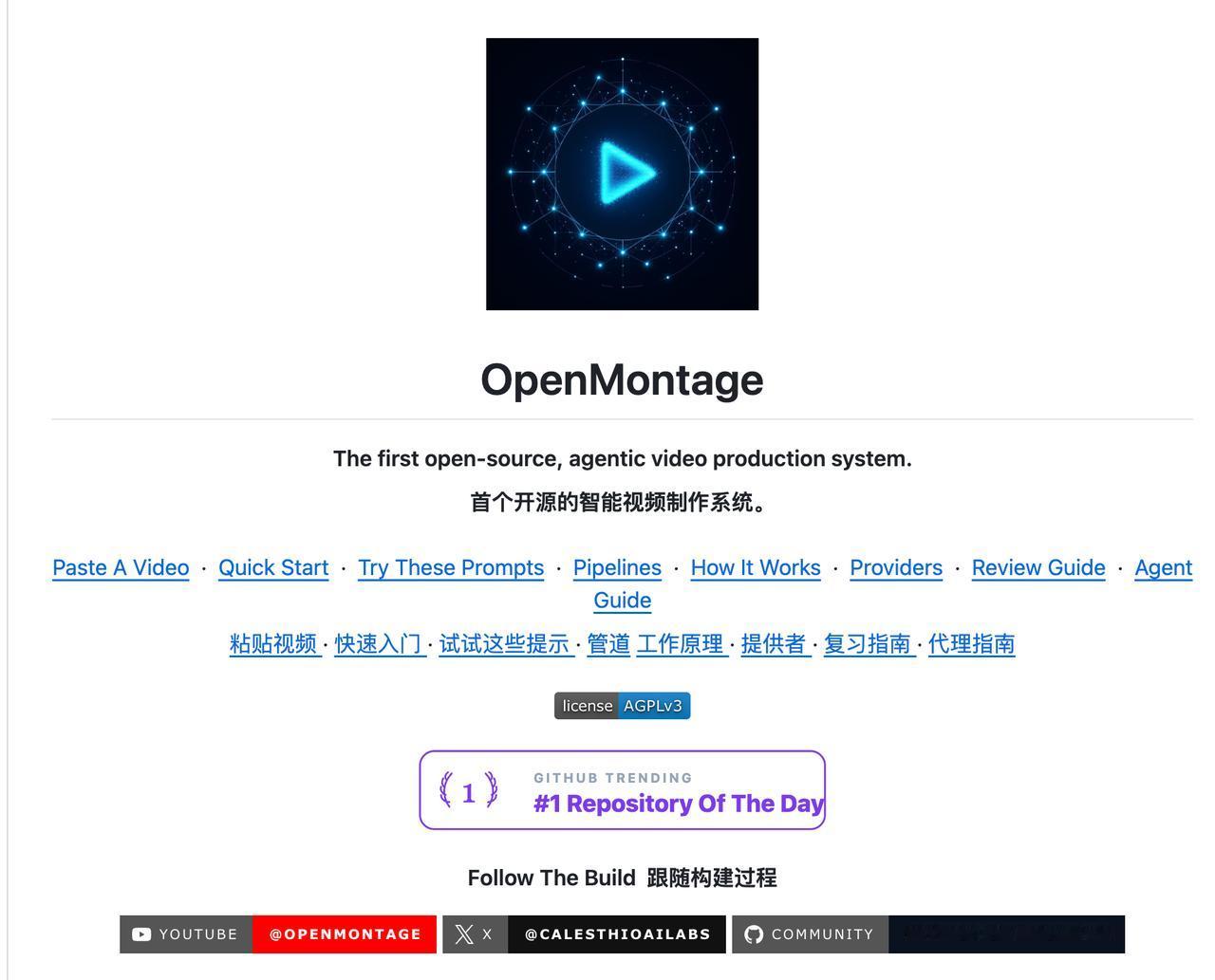 项目：OpenMontage
32.4k 星，把"视频生产"这件事彻底 agen