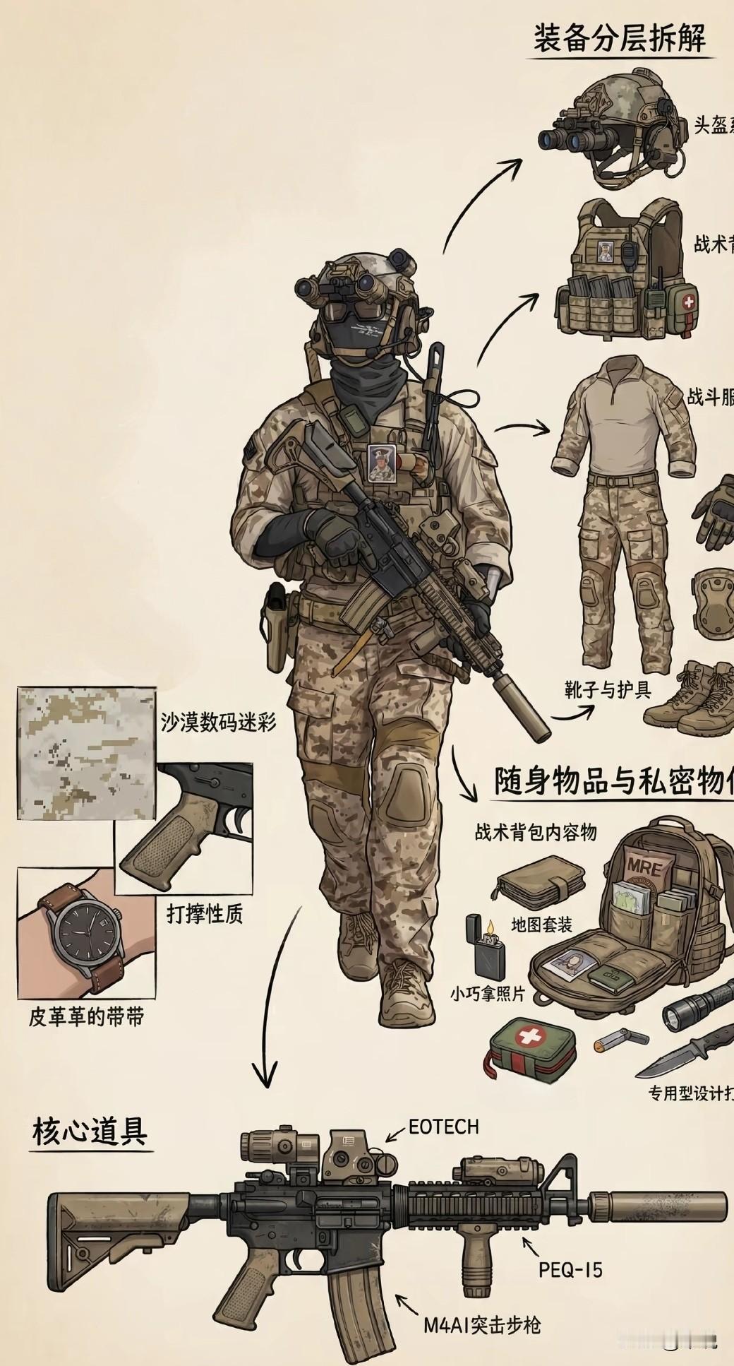 美军单兵装备剖析
现代美军单兵作战系统乃是一个高度集成的模块化体系。其核心为改进