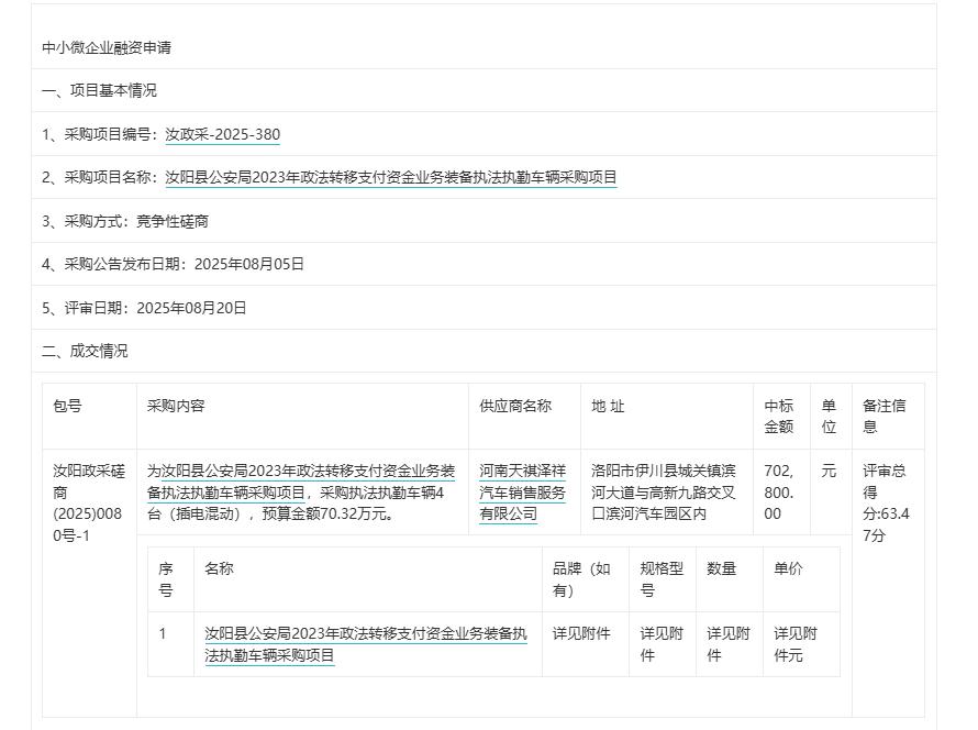 城市观察员汝阳县公安局2023年政法转移支付资金业务装备执法执勤车辆采购项目-成