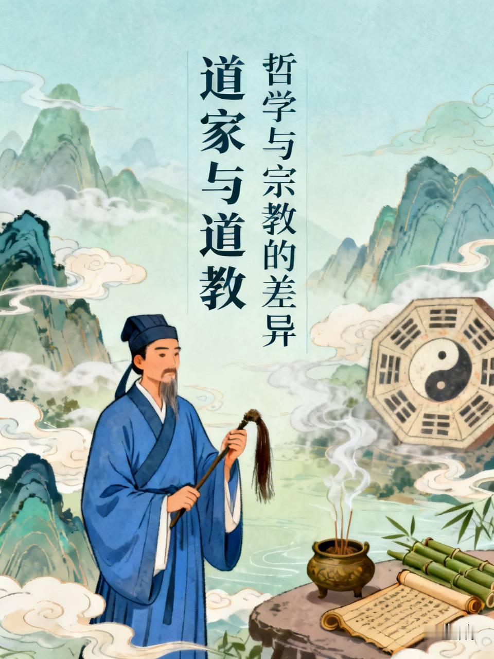 道家和道教，很多人觉得是一回事，其实里面差别不小。道家更偏向哲学思想，像老子、庄