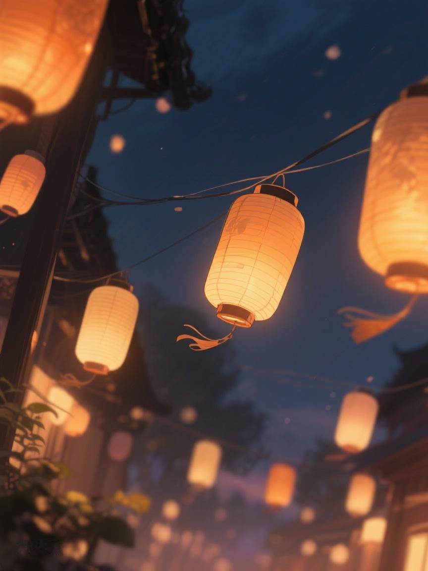 夜巷中，
那一盏盏灯笼摇曳，
似在诉说岁月故事，
微光里藏着无尽温柔与希望✨
A