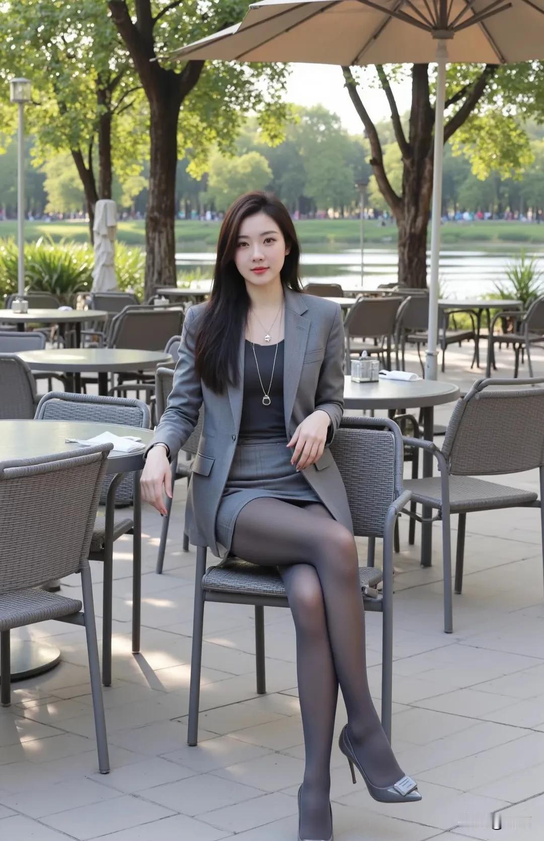 灰色职业套装的魅力，更在于它无声却有力的表达。它是职场女性的“隐形铠甲”，在提案