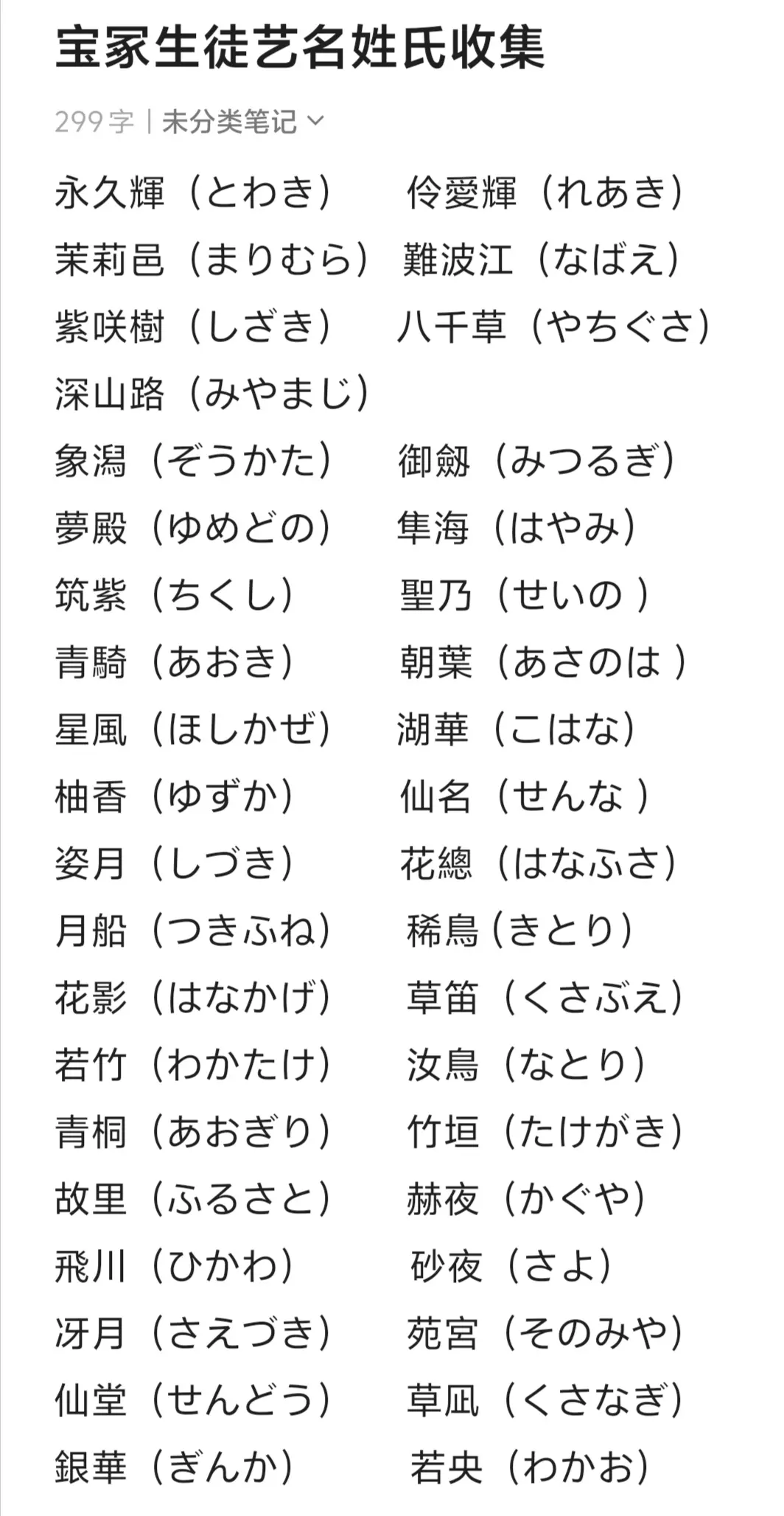 宝冢生徒艺名姓氏收集。