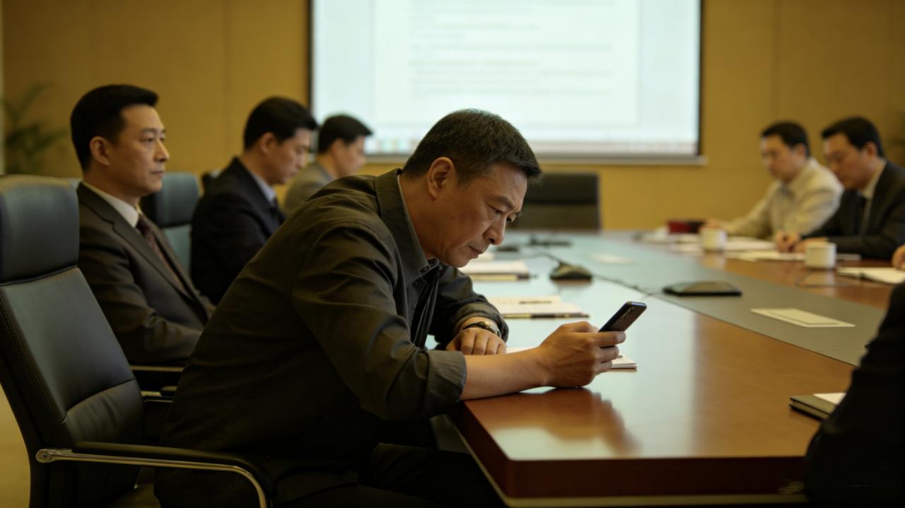 老周，四十出头，技术过硬，但开会时都在刷手机。
新来的经理上任第一周，连开了三天