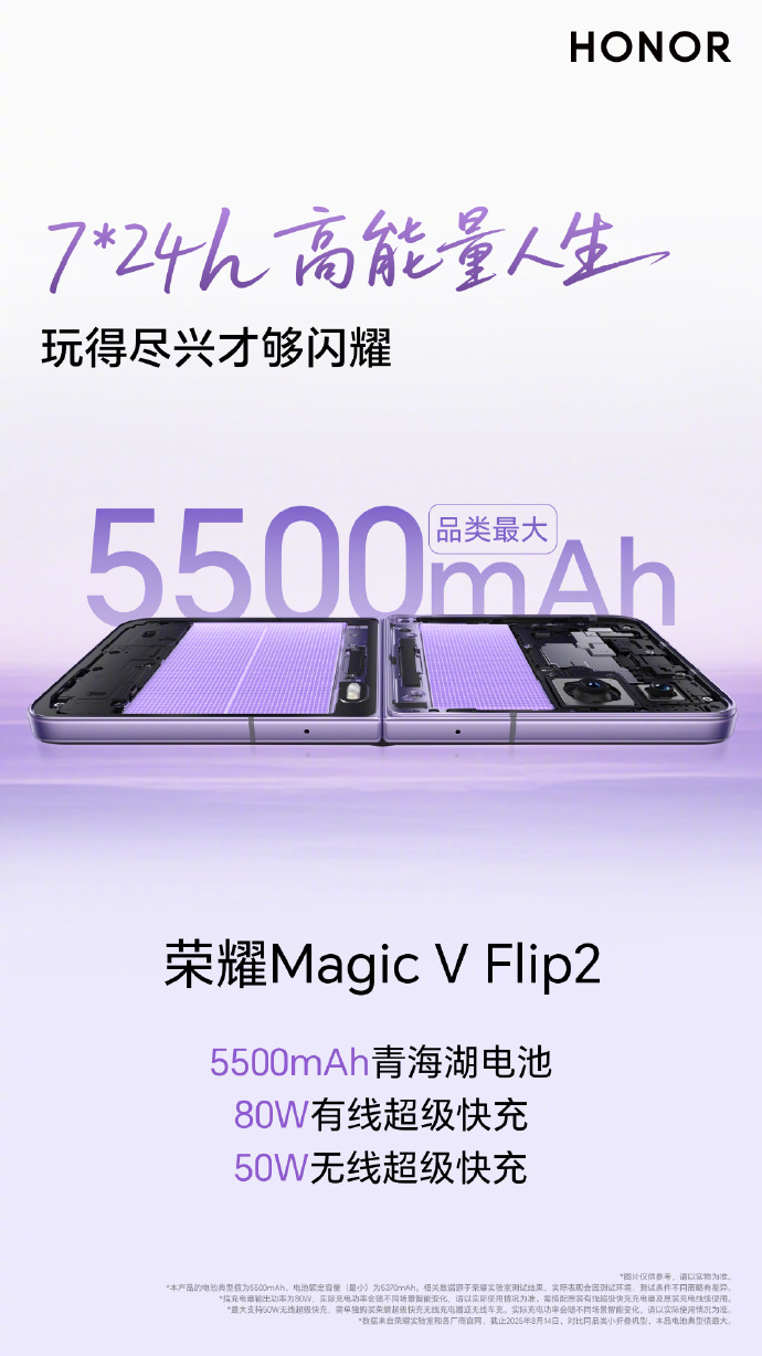 荣耀Magic V Flip2来了，荣耀第二代小折叠搭载5500mAh青海湖电池