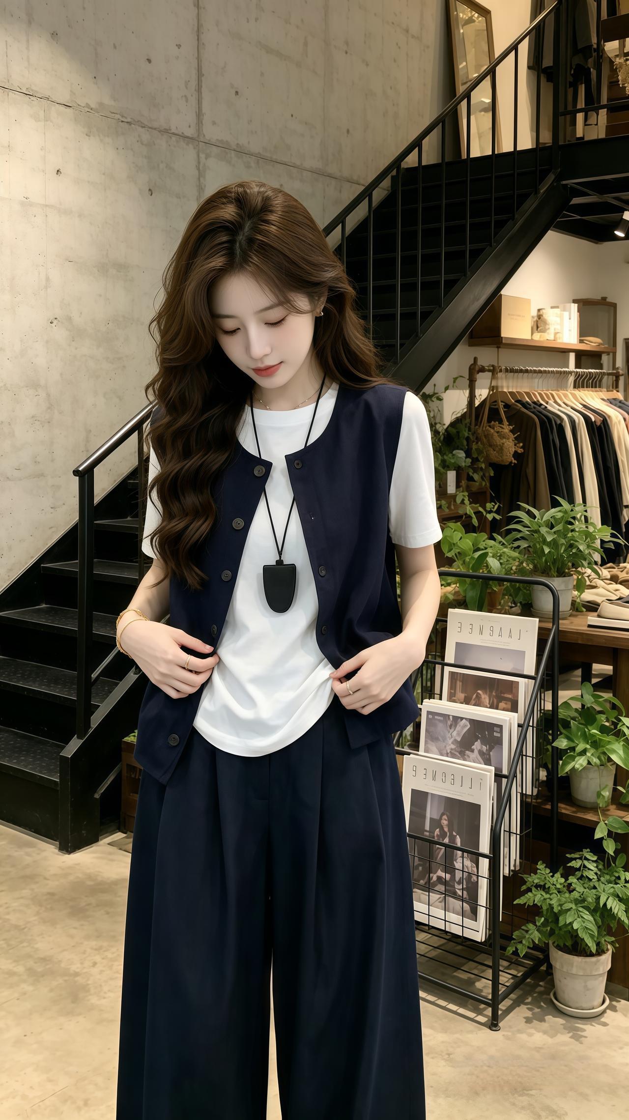 韩系时尚高级感马甲套装 马甲阔腿裤 法式松弛感通勤休闲套装 穿搭 ootd穿搭