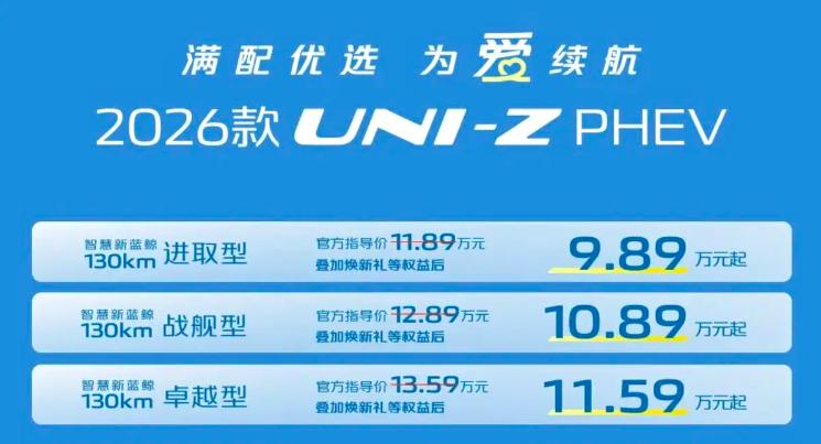 PHEV正式上市，共推出3款配置车型，售价区间为11.89-13.59万元，叠加