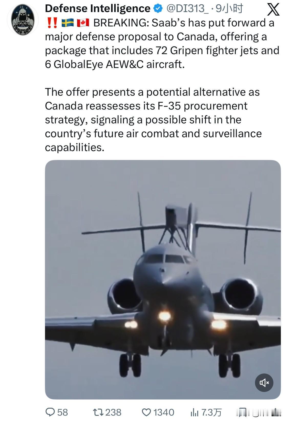 根据 2026 年 1 月的最新进展，瑞典萨博公司（Saab）已正式向加拿大政府