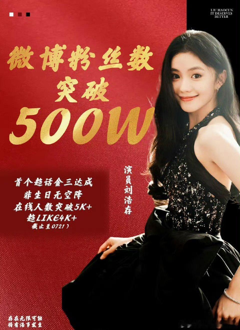刘浩存微博粉丝破500W、超话金三、超like4k+！！！刘浩存最近有效播剧！！