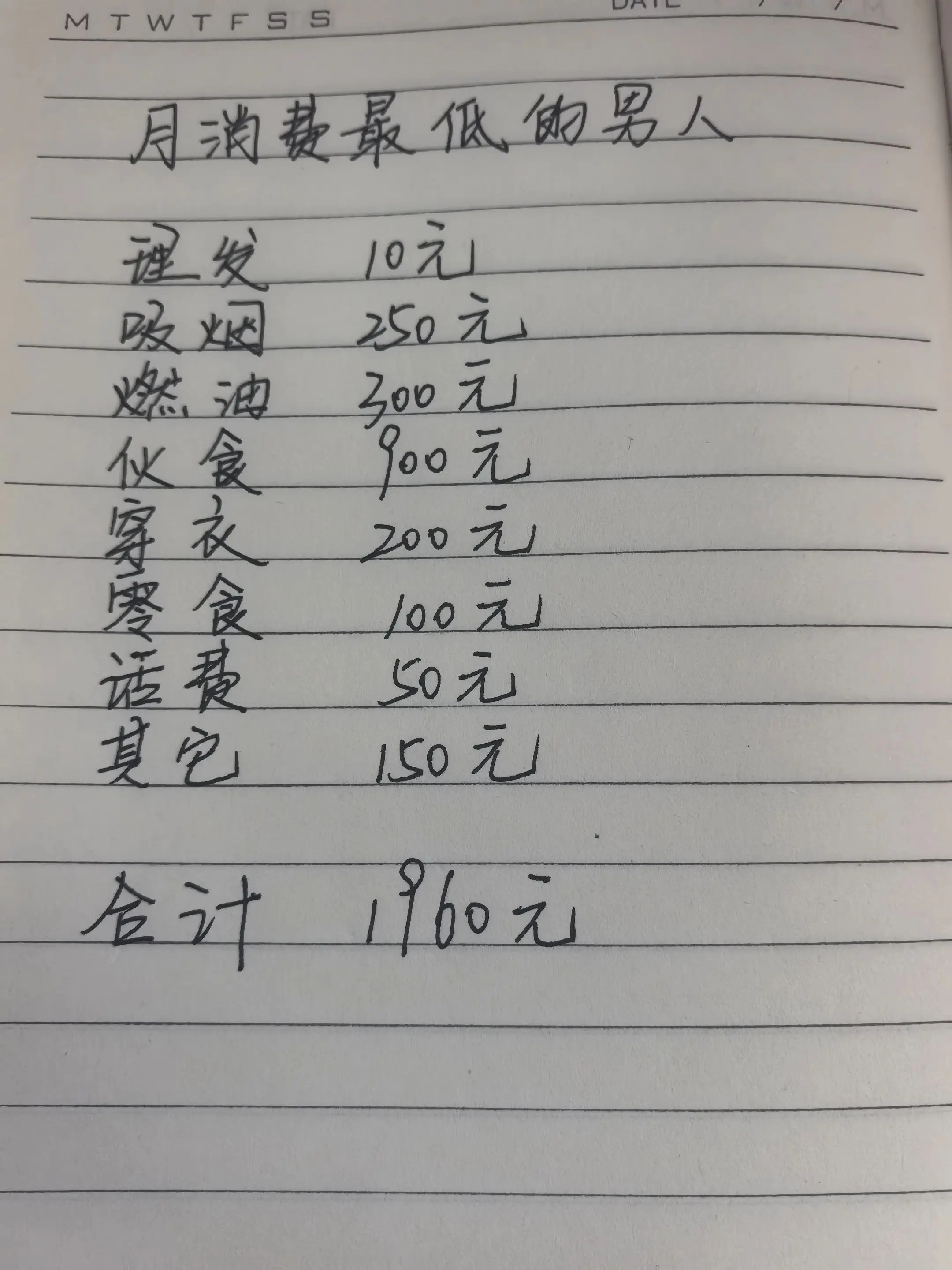 月消费最低的男人